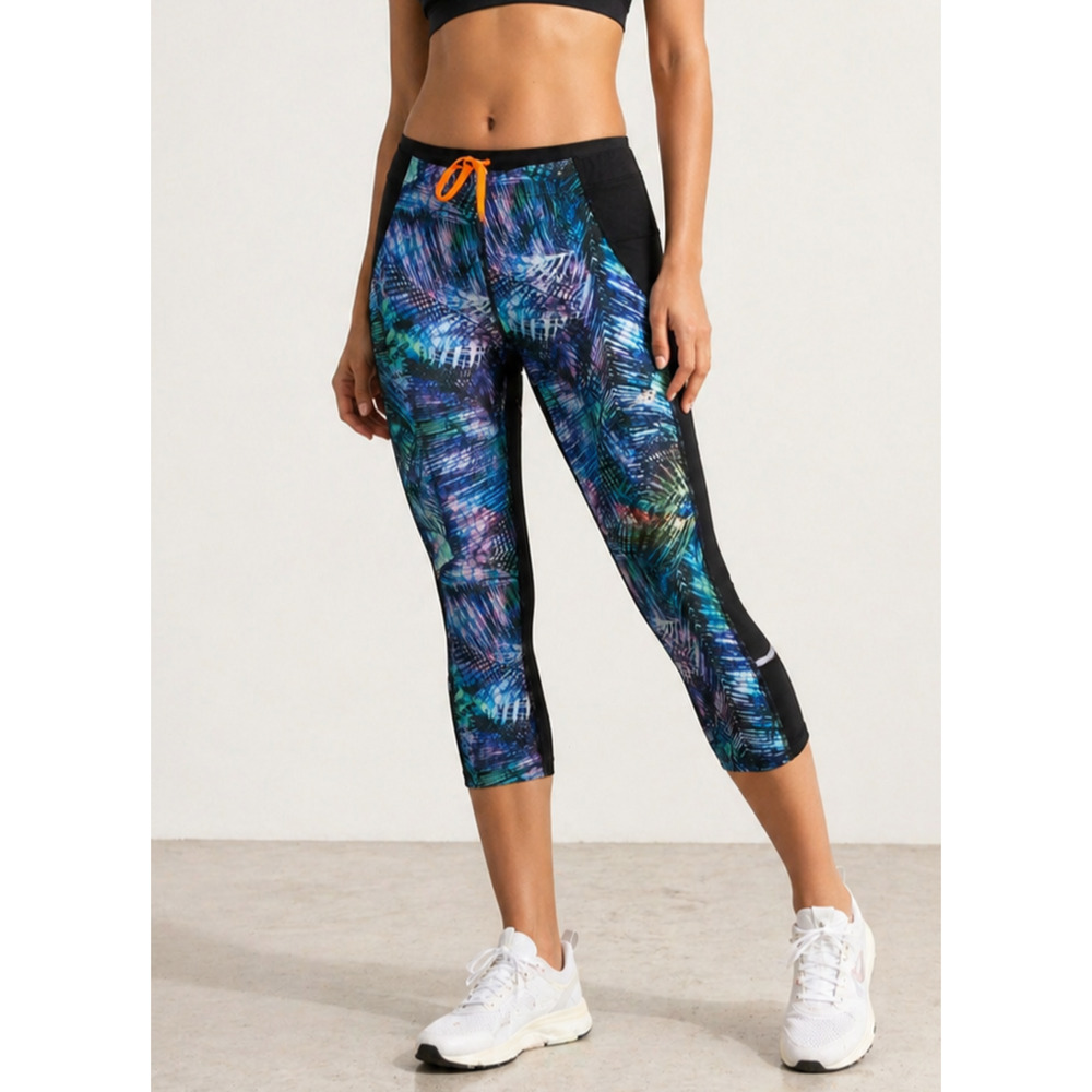 New Balance Dry Running Leggings Retro Tropical Cropped Reflective Size M